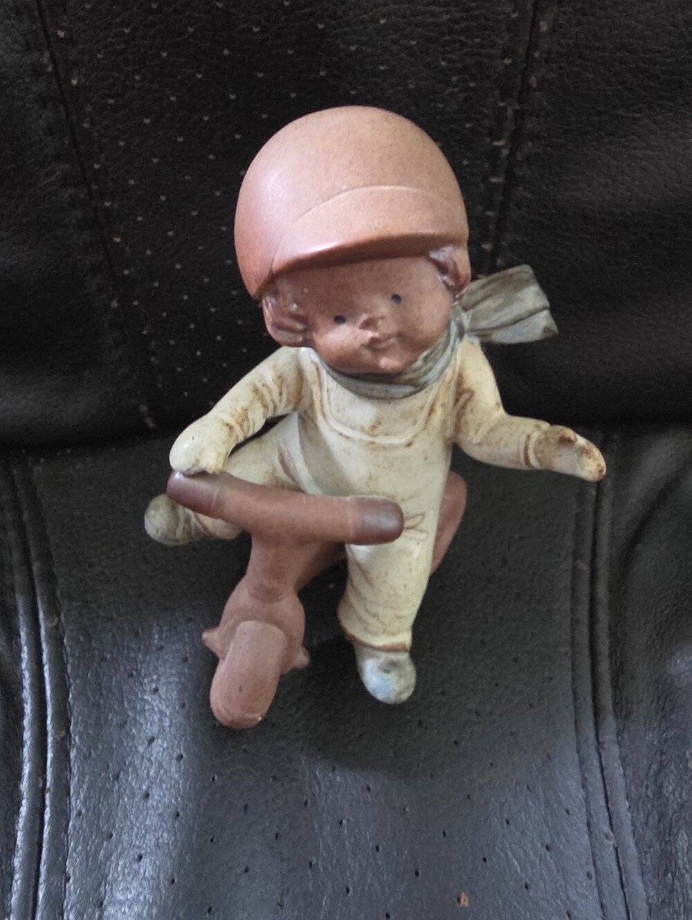 Vintage Figurine Of Boy Riding Tricycle Stoneware made In JAPAN